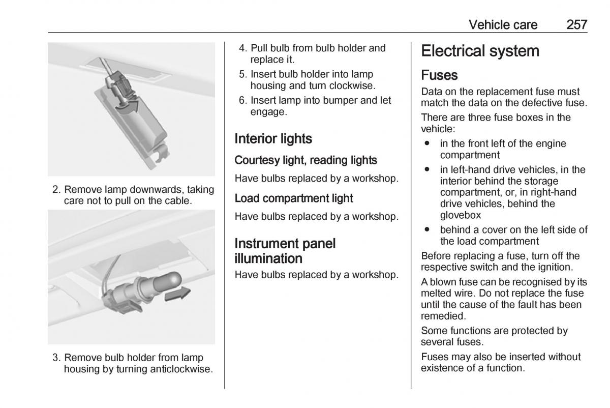 Opel Astra K V 5 owners manual / page 259