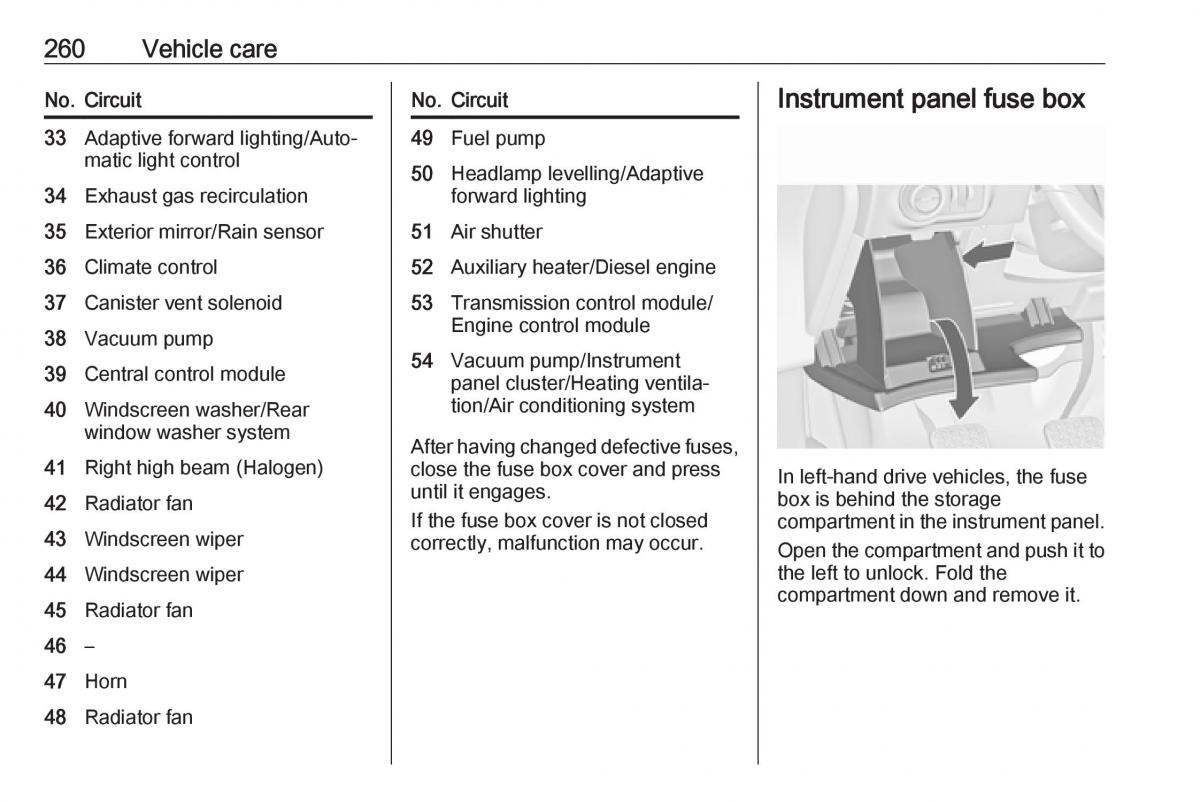 Opel Astra K V 5 owners manual / page 262