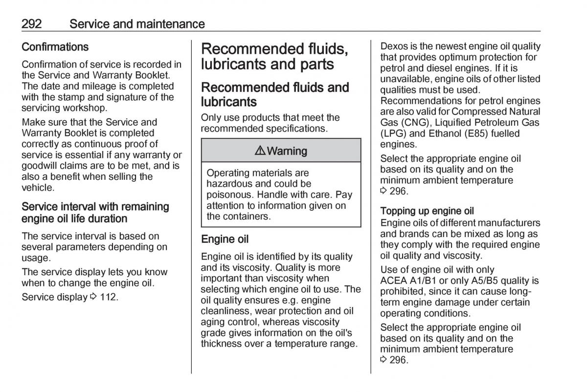 Opel Astra K V 5 owners manual / page 294