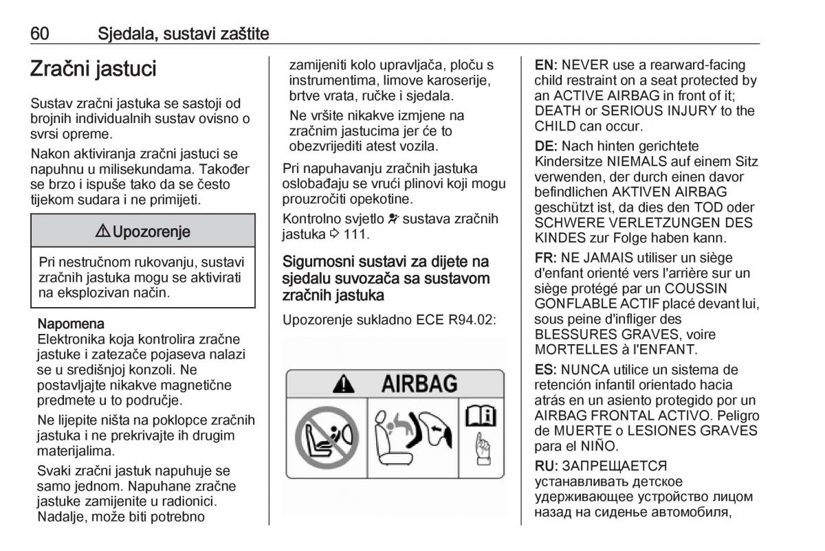 Opel Astra K V 5 vlasnicko uputstvo / page 62