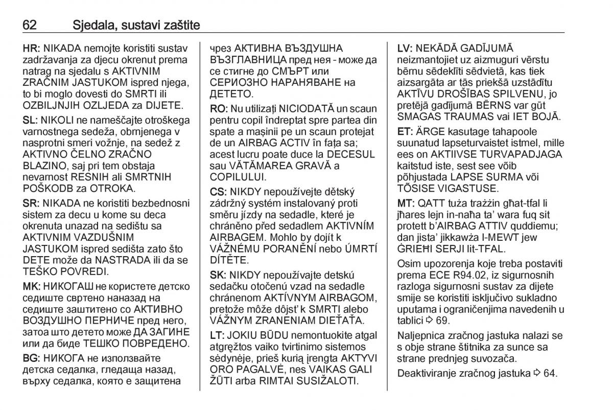 Opel Astra K V 5 vlasnicko uputstvo / page 64