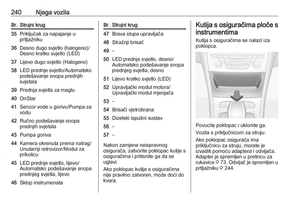 Opel Astra K V 5 vlasnicko uputstvo / page 242