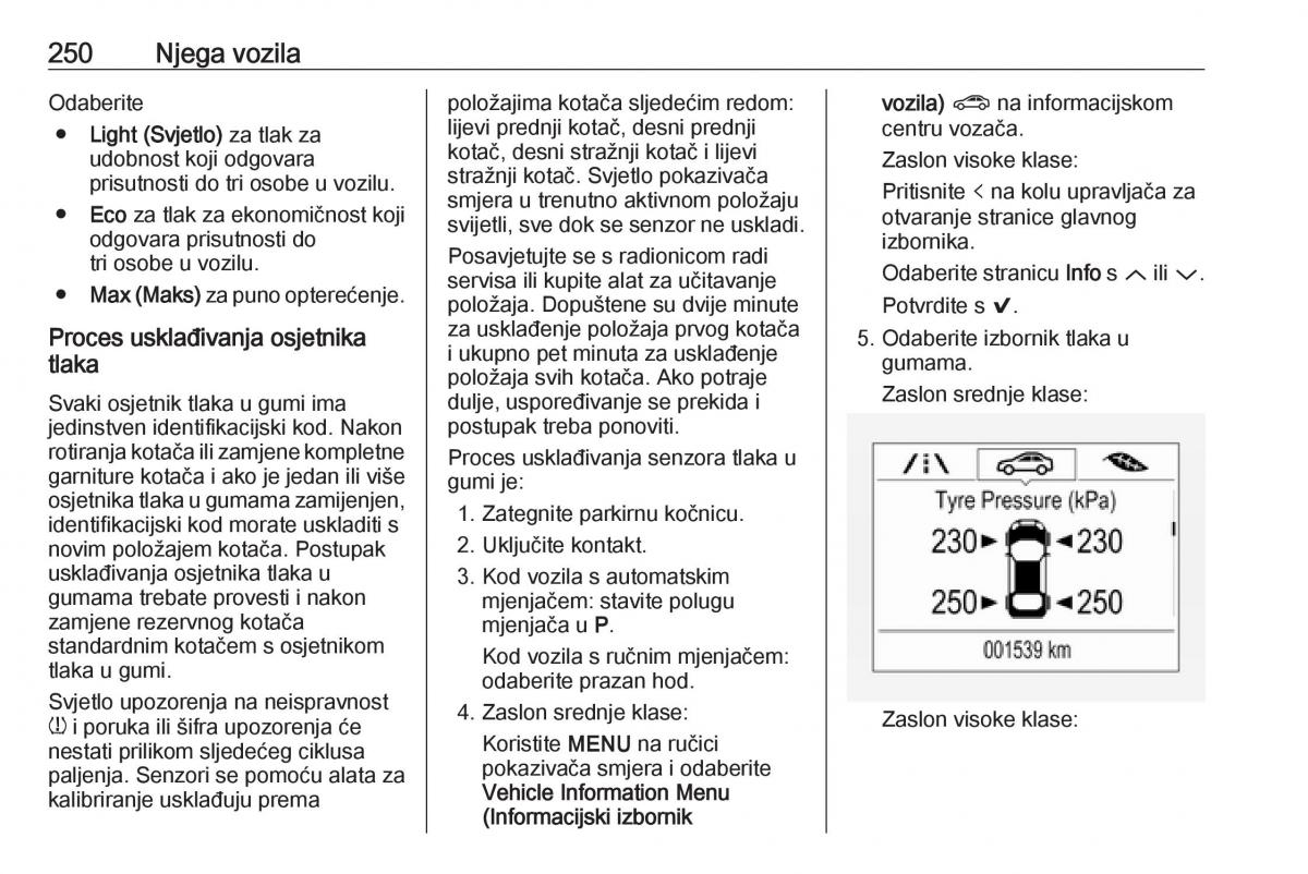 Opel Astra K V 5 vlasnicko uputstvo / page 252