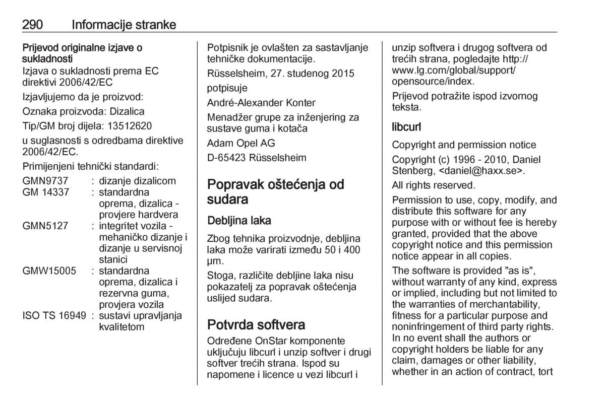 Opel Astra K V 5 vlasnicko uputstvo / page 292