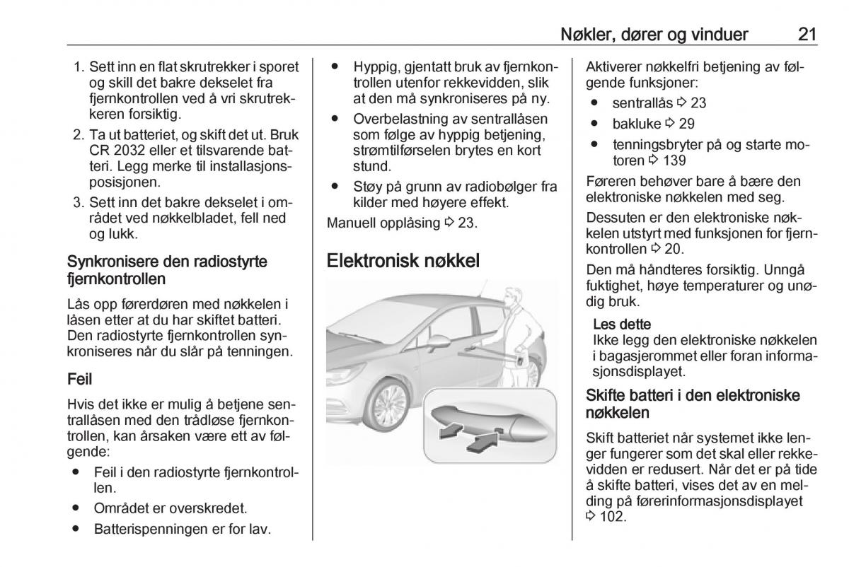 Opel Astra K V 5 bruksanvisningen / page 23