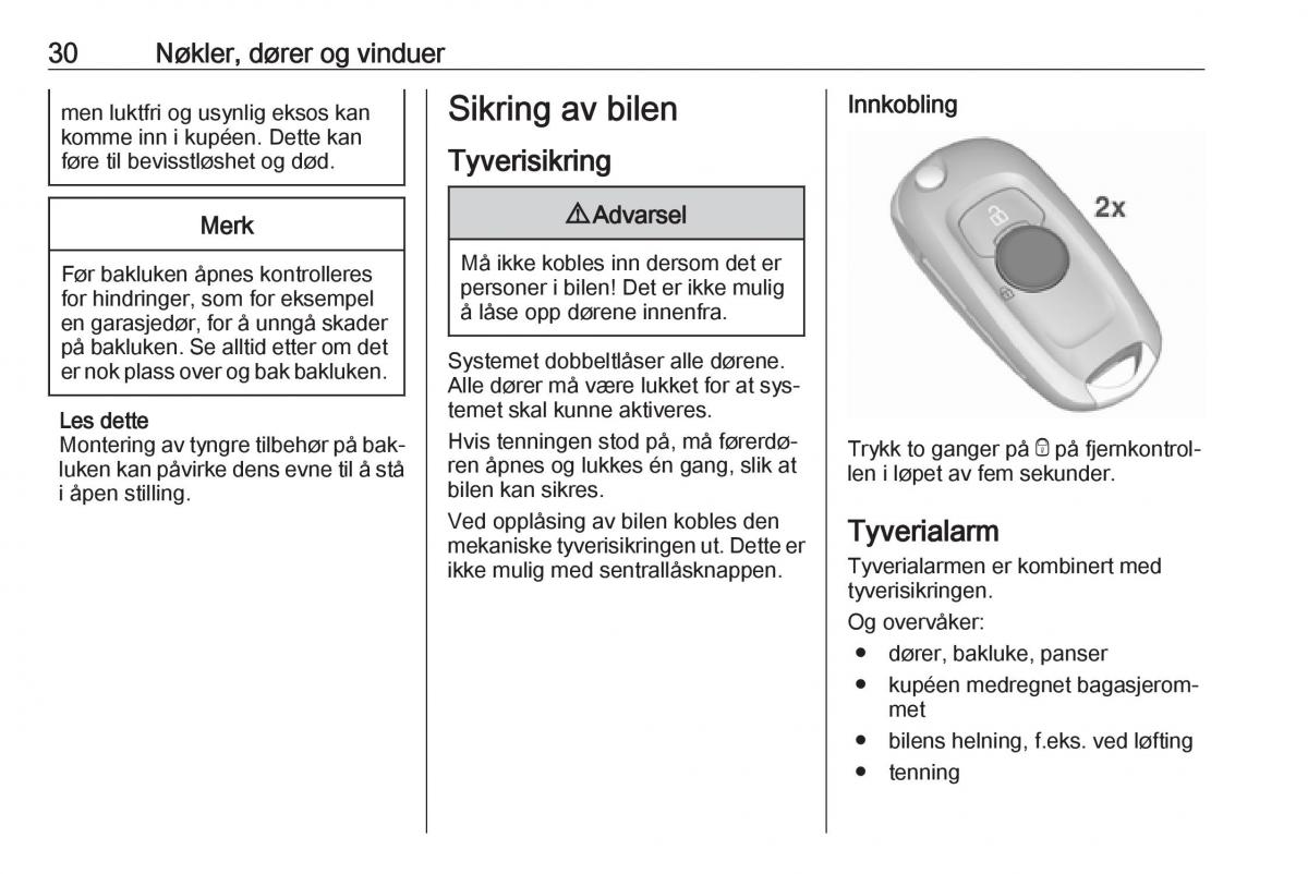 Opel Astra K V 5 bruksanvisningen / page 32