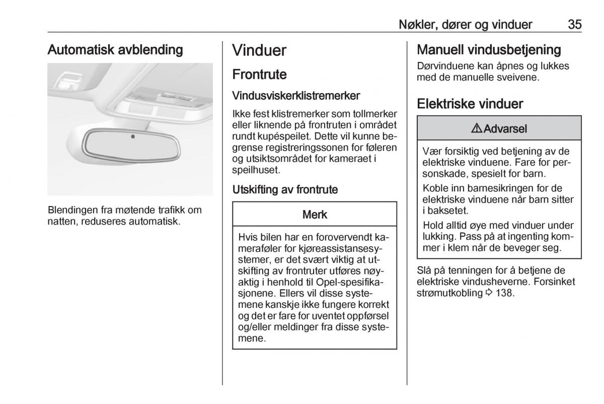 Opel Astra K V 5 bruksanvisningen / page 37