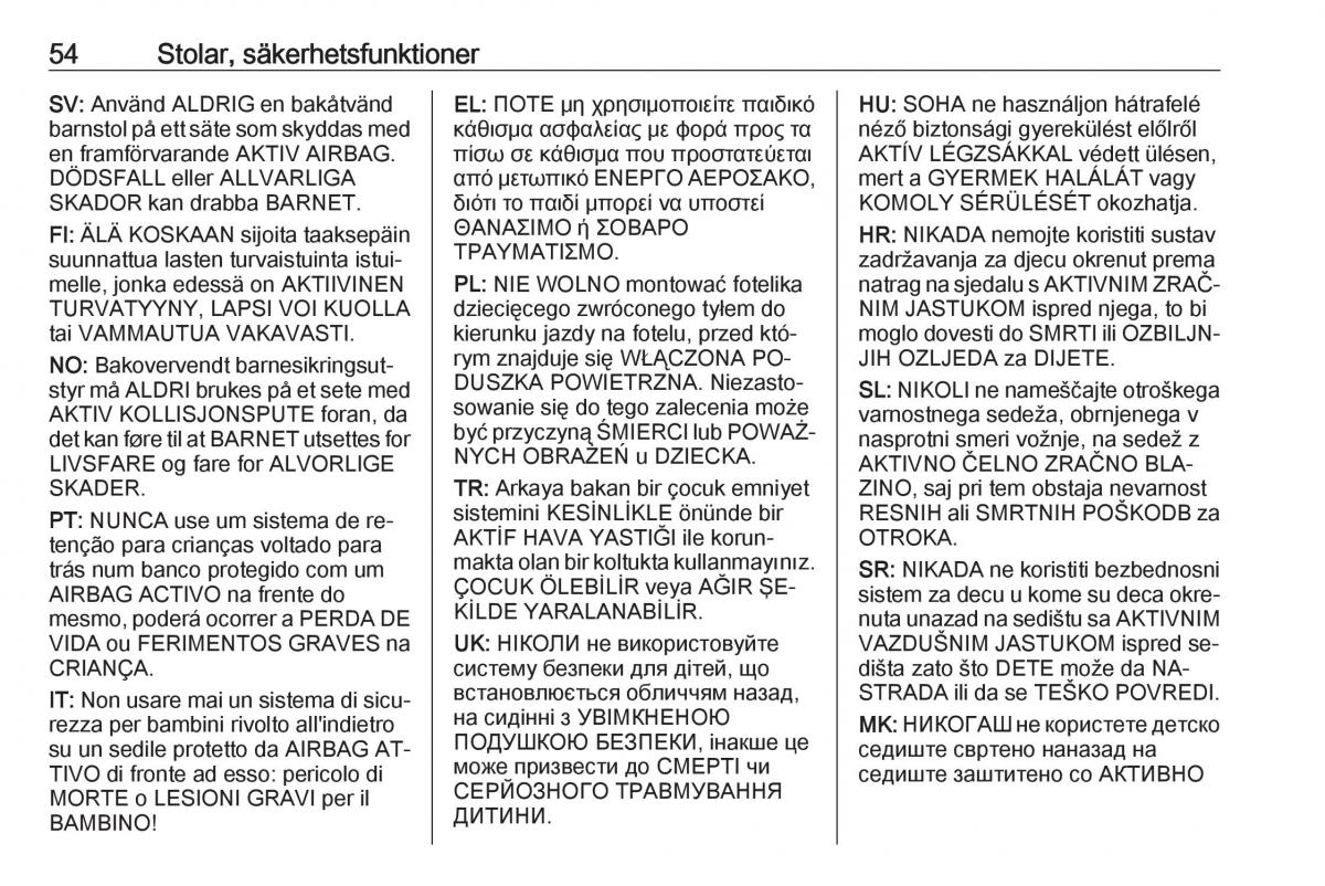 Opel Astra K V 5 instruktionsbok / page 56