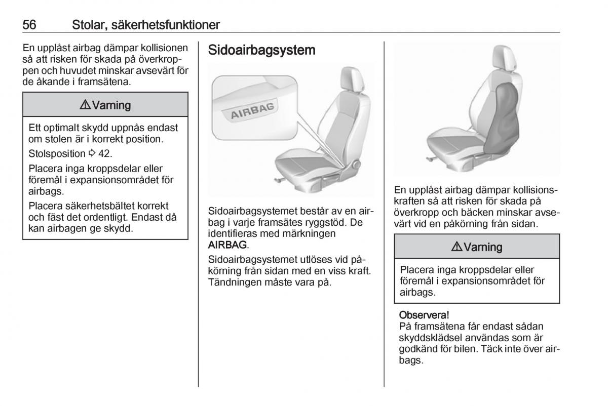 Opel Astra K V 5 instruktionsbok / page 58