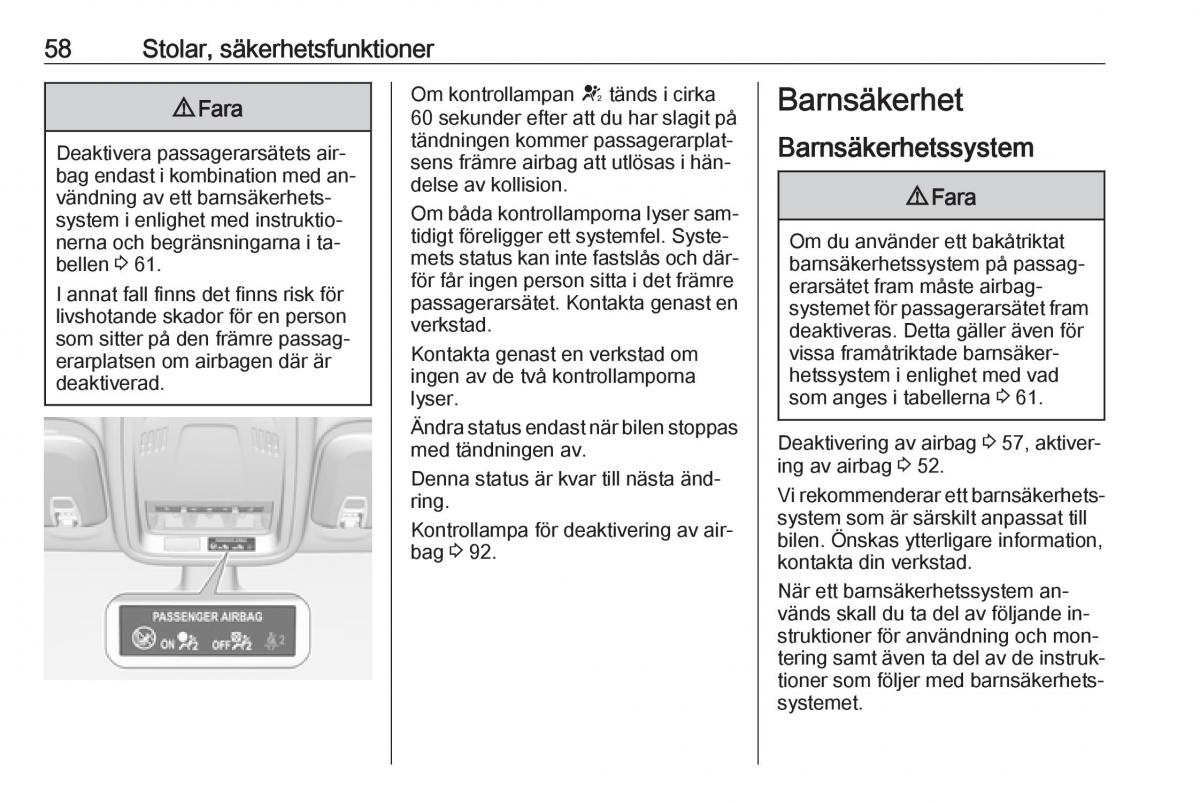 Opel Astra K V 5 instruktionsbok / page 60