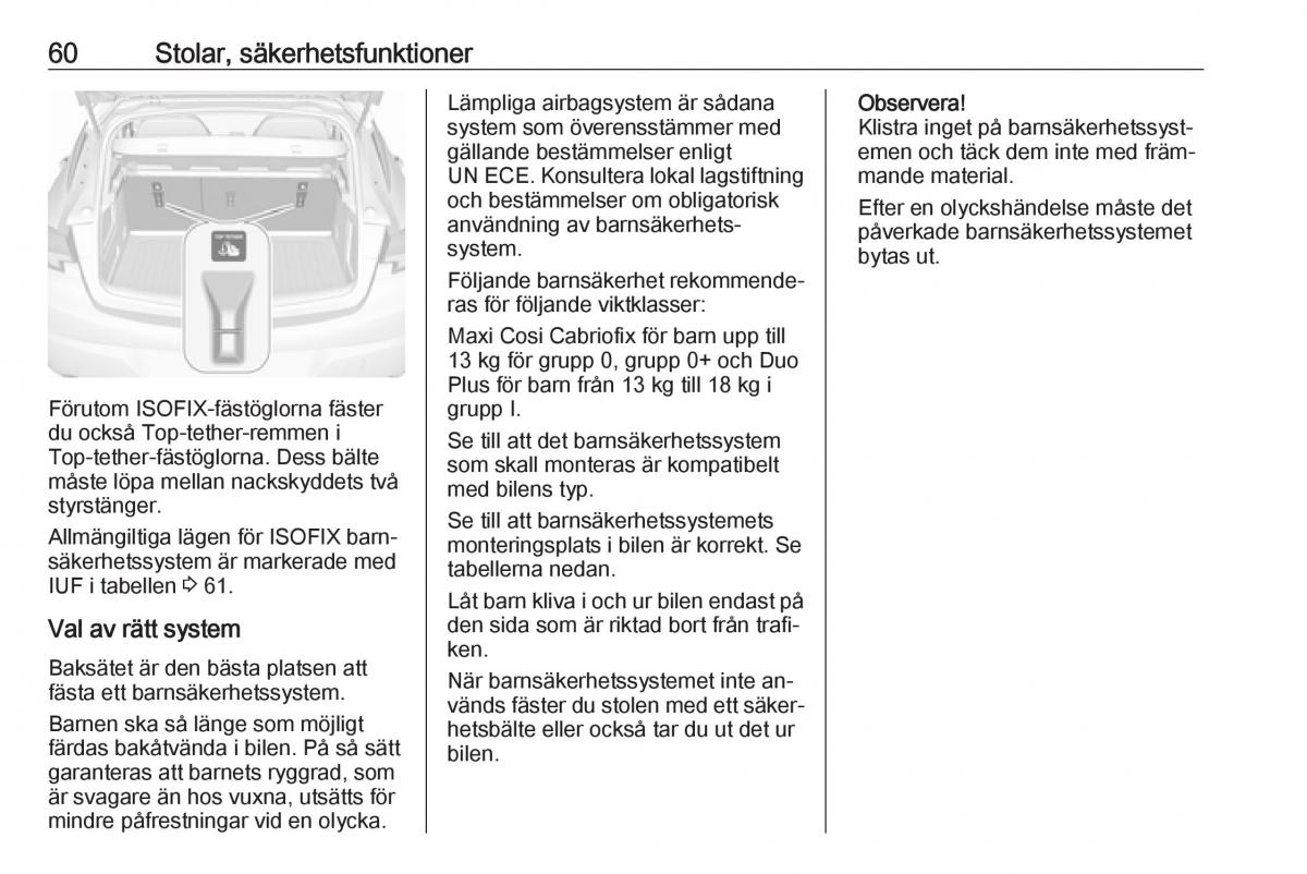 Opel Astra K V 5 instruktionsbok / page 62