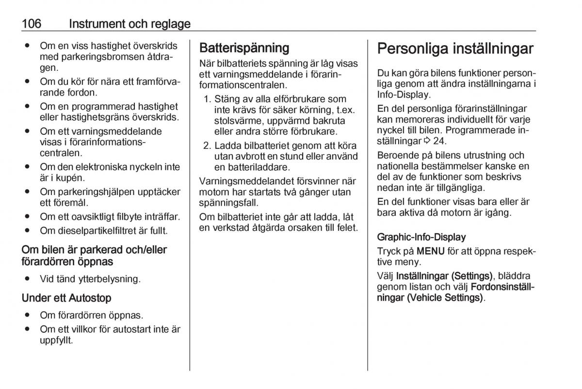 Opel Astra K V 5 instruktionsbok / page 108