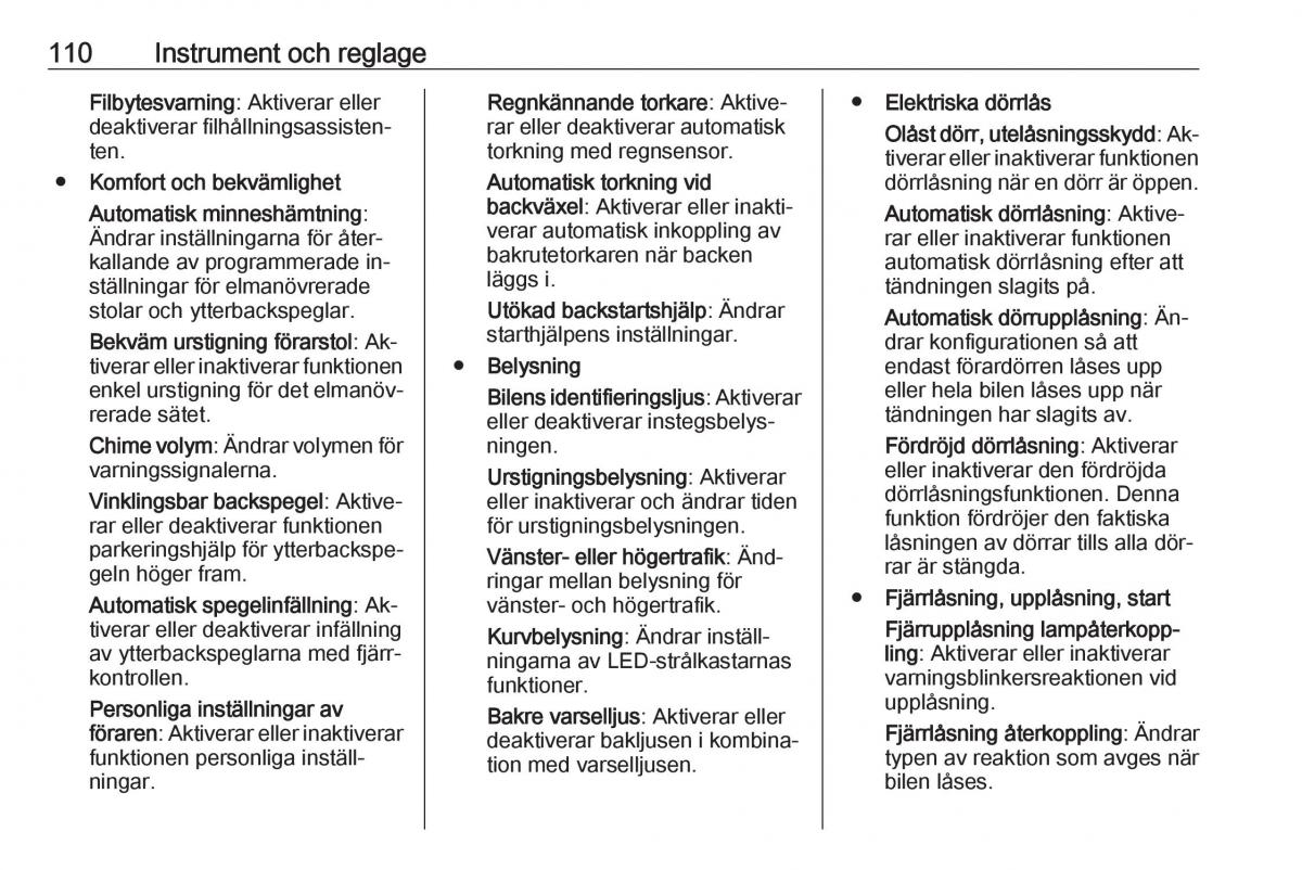 Opel Astra K V 5 instruktionsbok / page 112