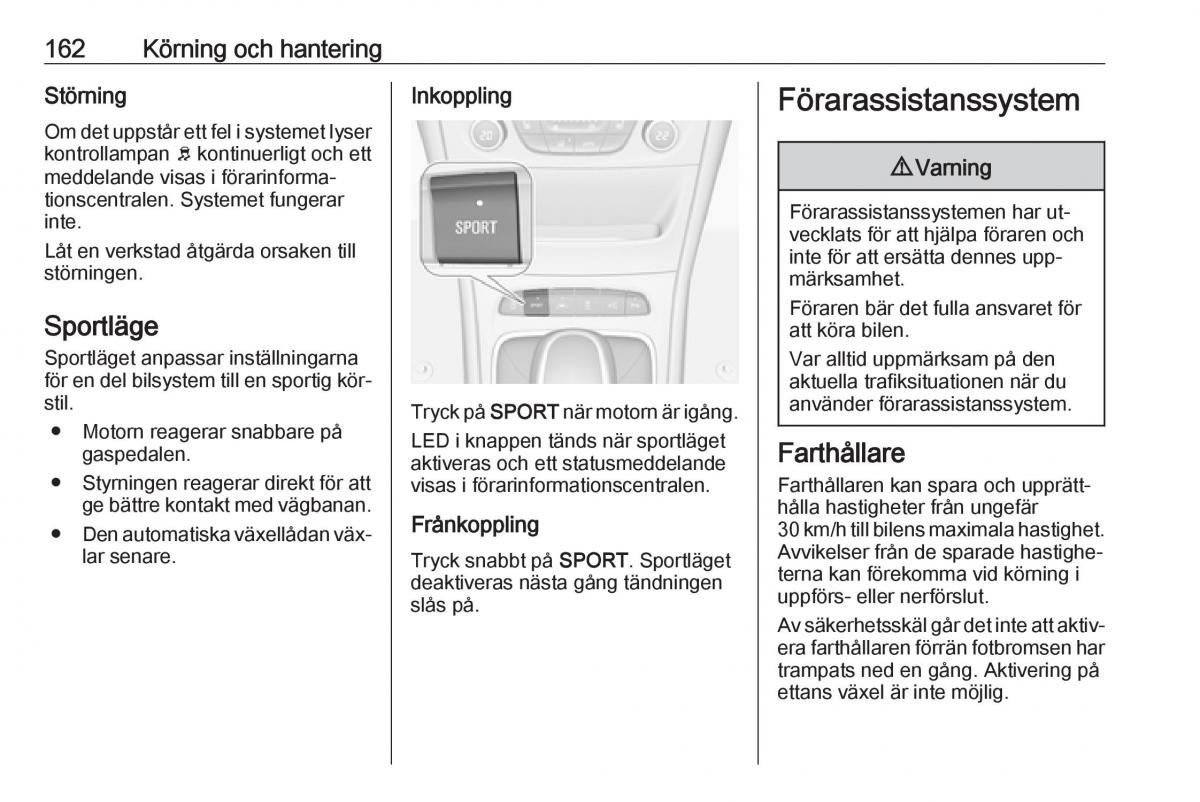 Opel Astra K V 5 instruktionsbok / page 164