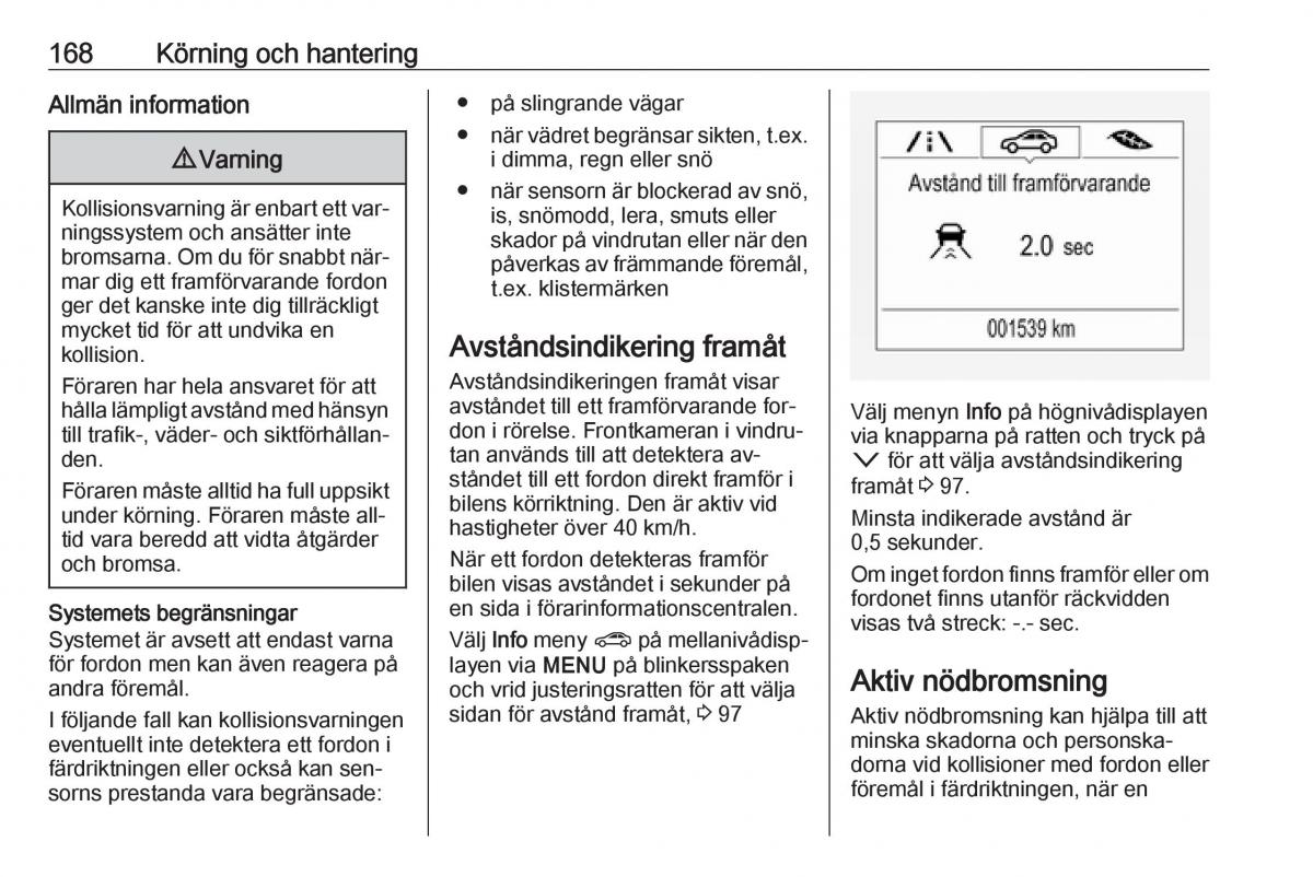 Opel Astra K V 5 instruktionsbok / page 170