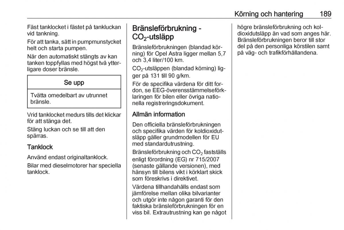 Opel Astra K V 5 instruktionsbok / page 191