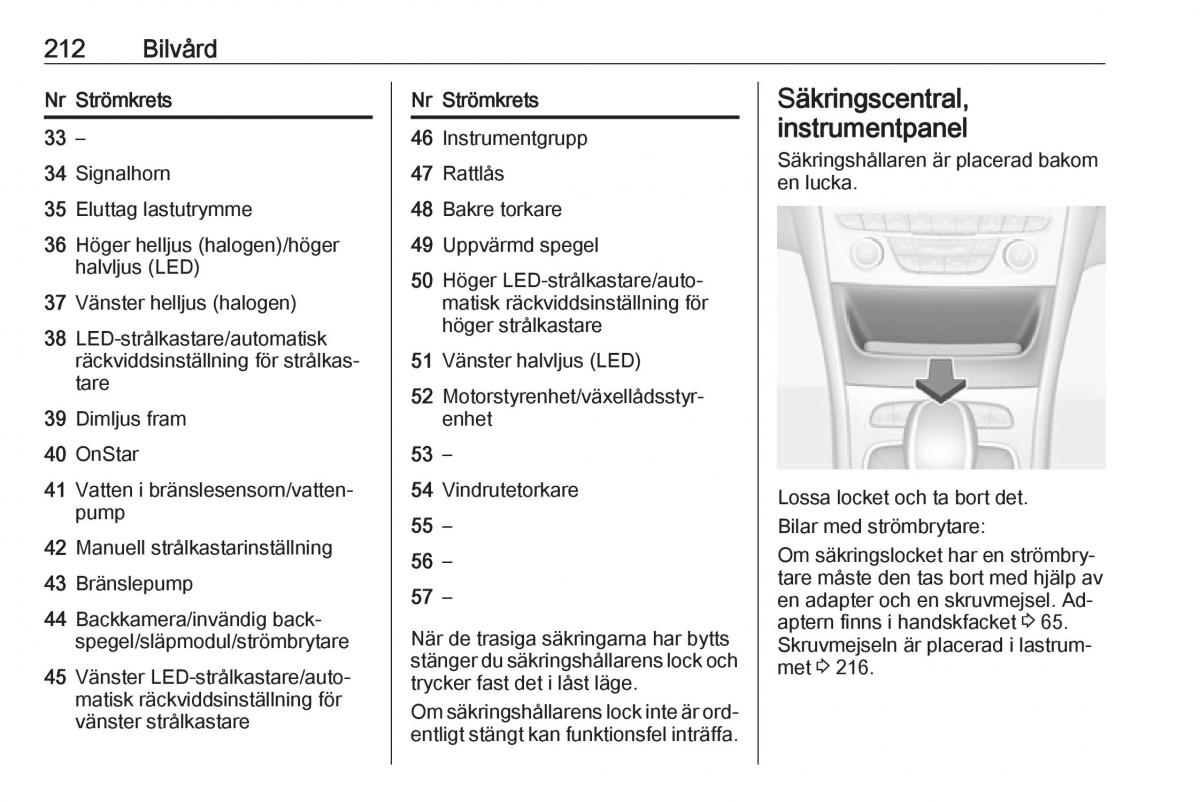 Opel Astra K V 5 instruktionsbok / page 214