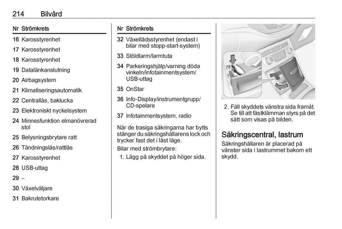 Opel Astra K V 5 instruktionsbok / page 216