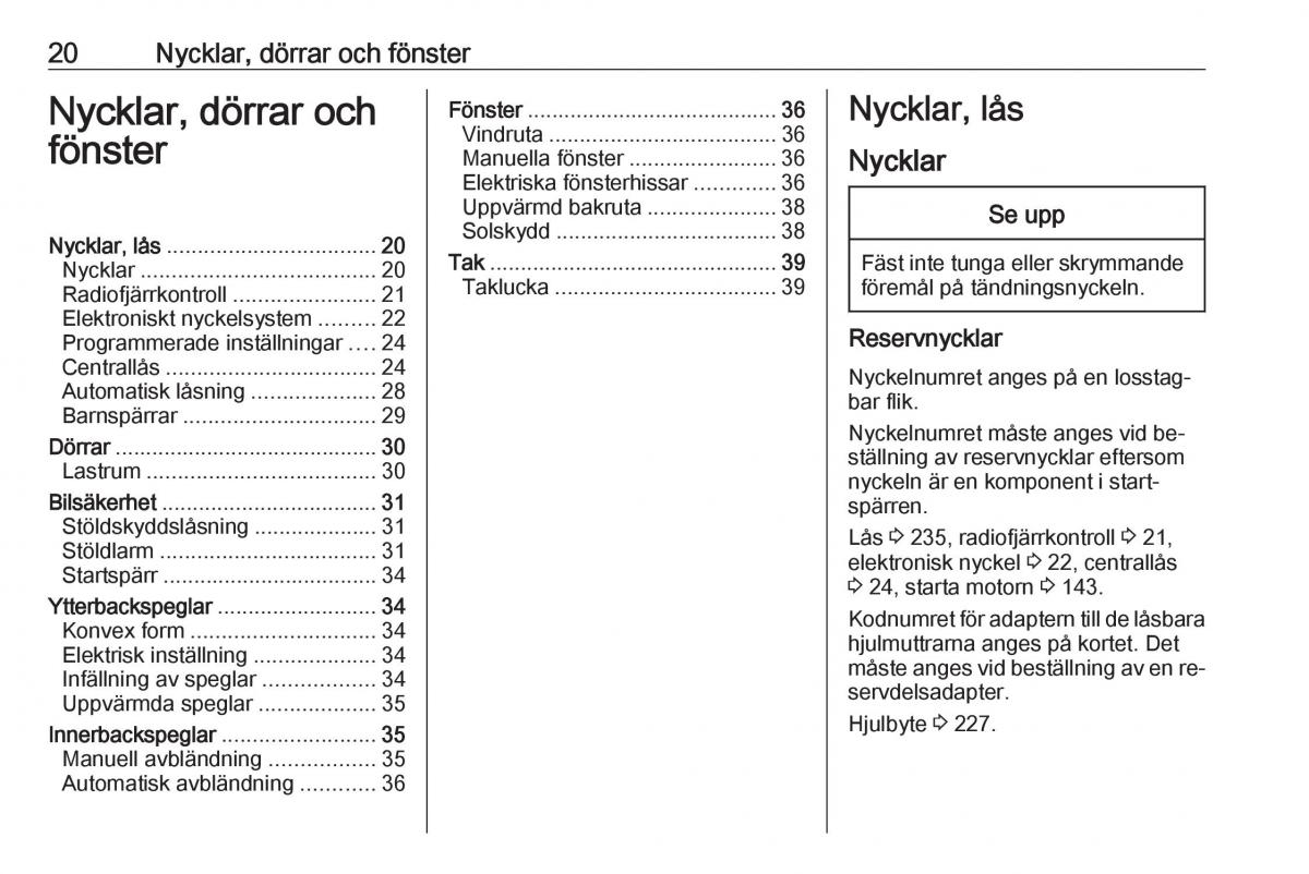 Opel Astra K V 5 instruktionsbok / page 22