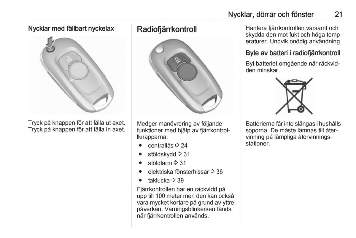 Opel Astra K V 5 instruktionsbok / page 23