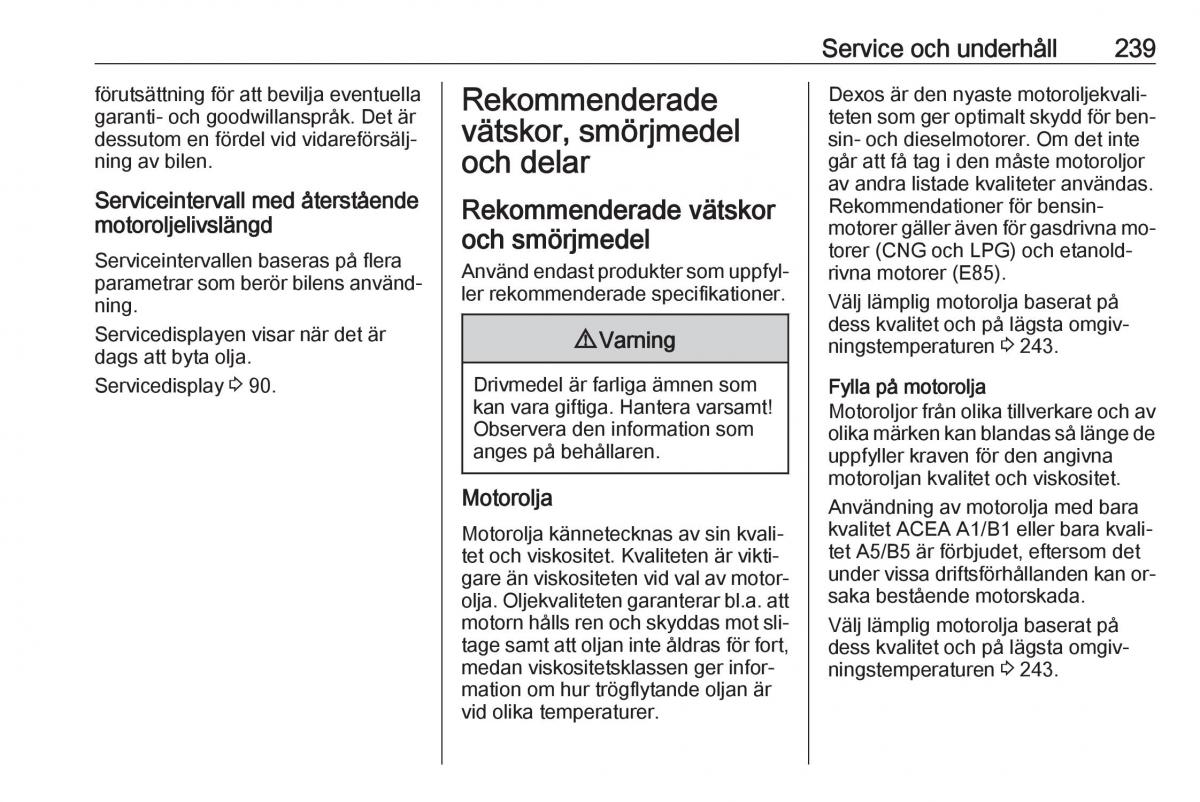 Opel Astra K V 5 instruktionsbok / page 241