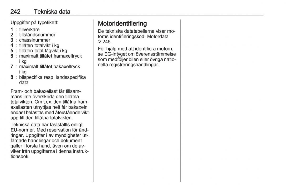 Opel Astra K V 5 instruktionsbok / page 244