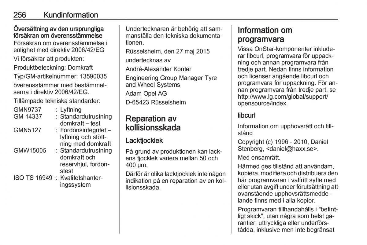 Opel Astra K V 5 instruktionsbok / page 258