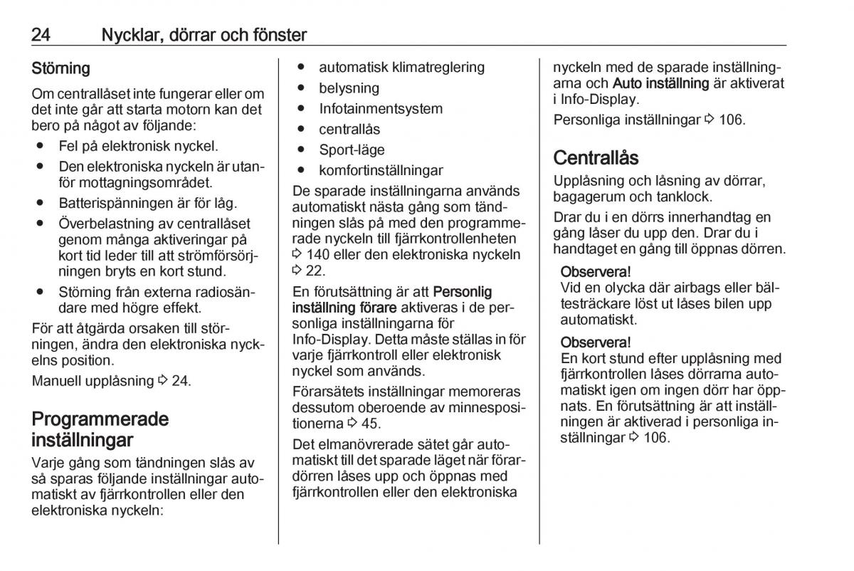 Opel Astra K V 5 instruktionsbok / page 26