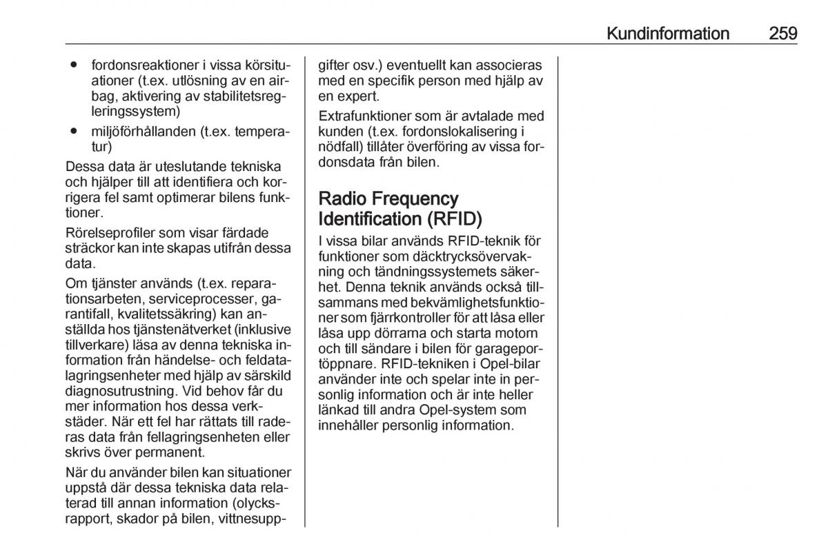 Opel Astra K V 5 instruktionsbok / page 261