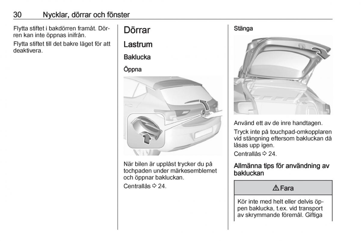 Opel Astra K V 5 instruktionsbok / page 32