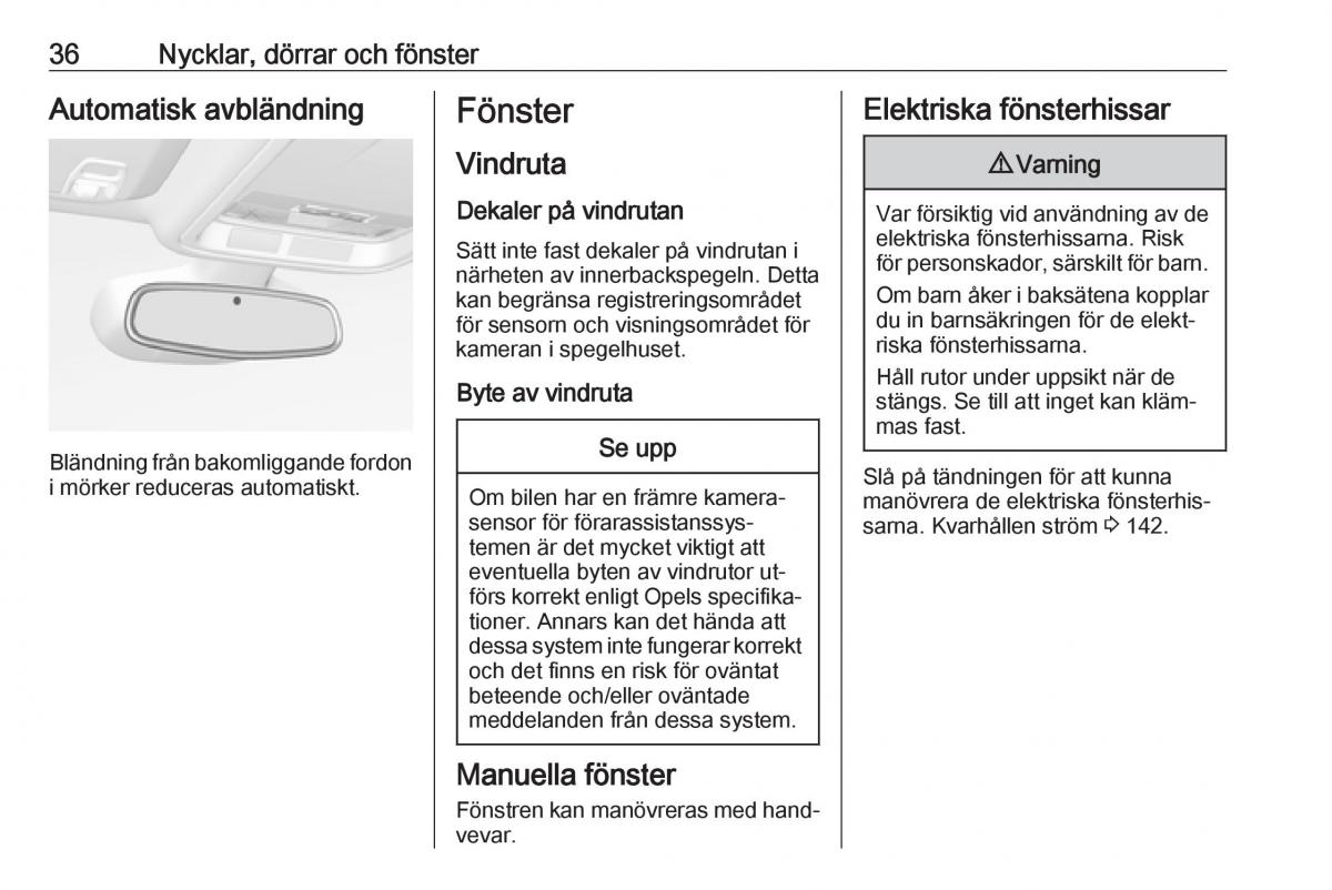 Opel Astra K V 5 instruktionsbok / page 38