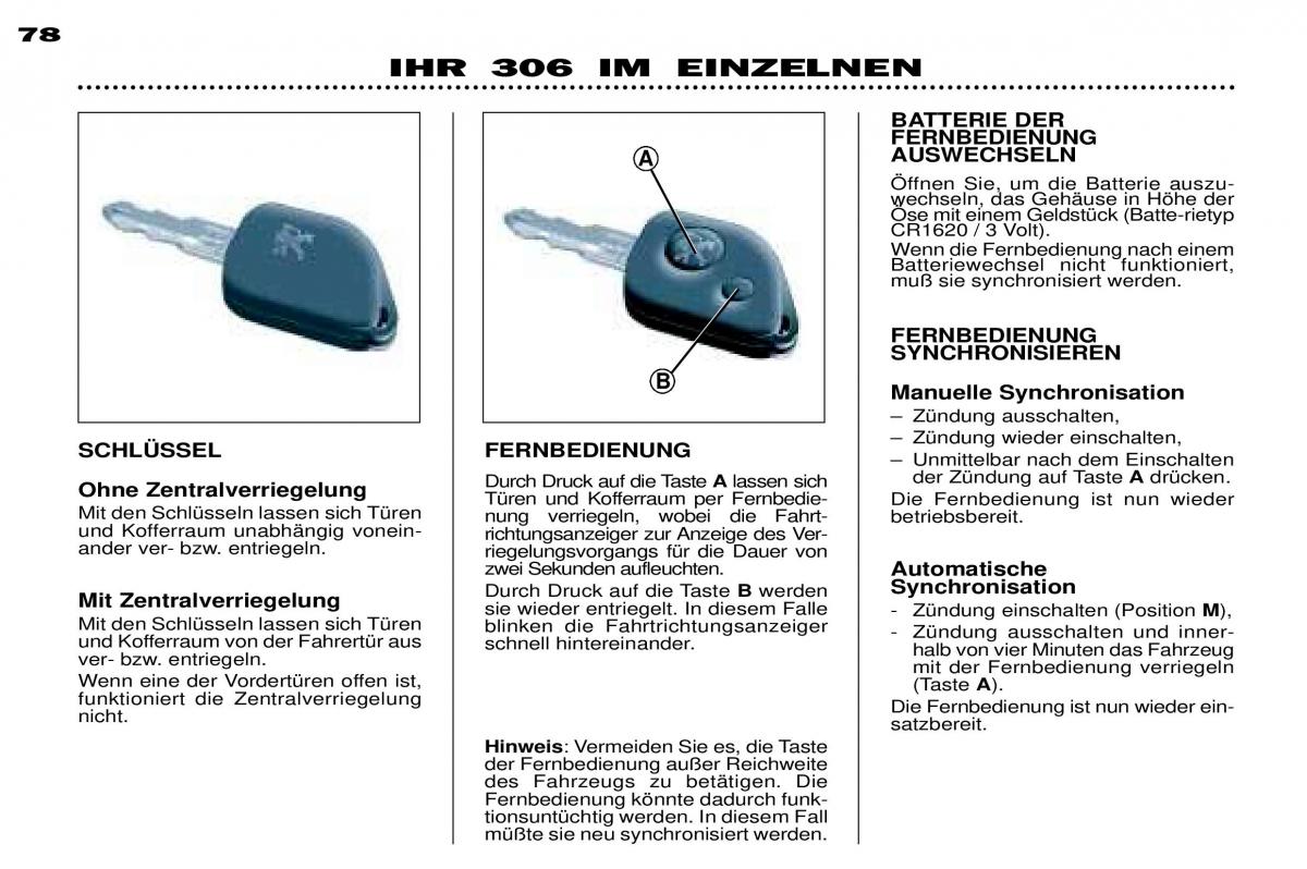 Peugeot 306 Break PH3 Handbuch / page 70