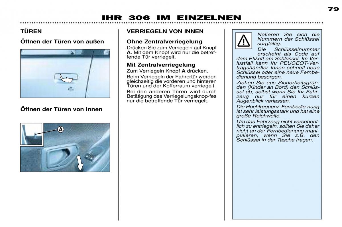 Peugeot 306 Break PH3 Handbuch / page 71