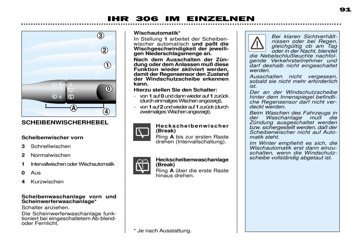 Peugeot 306 Break PH3 Handbuch / page 76