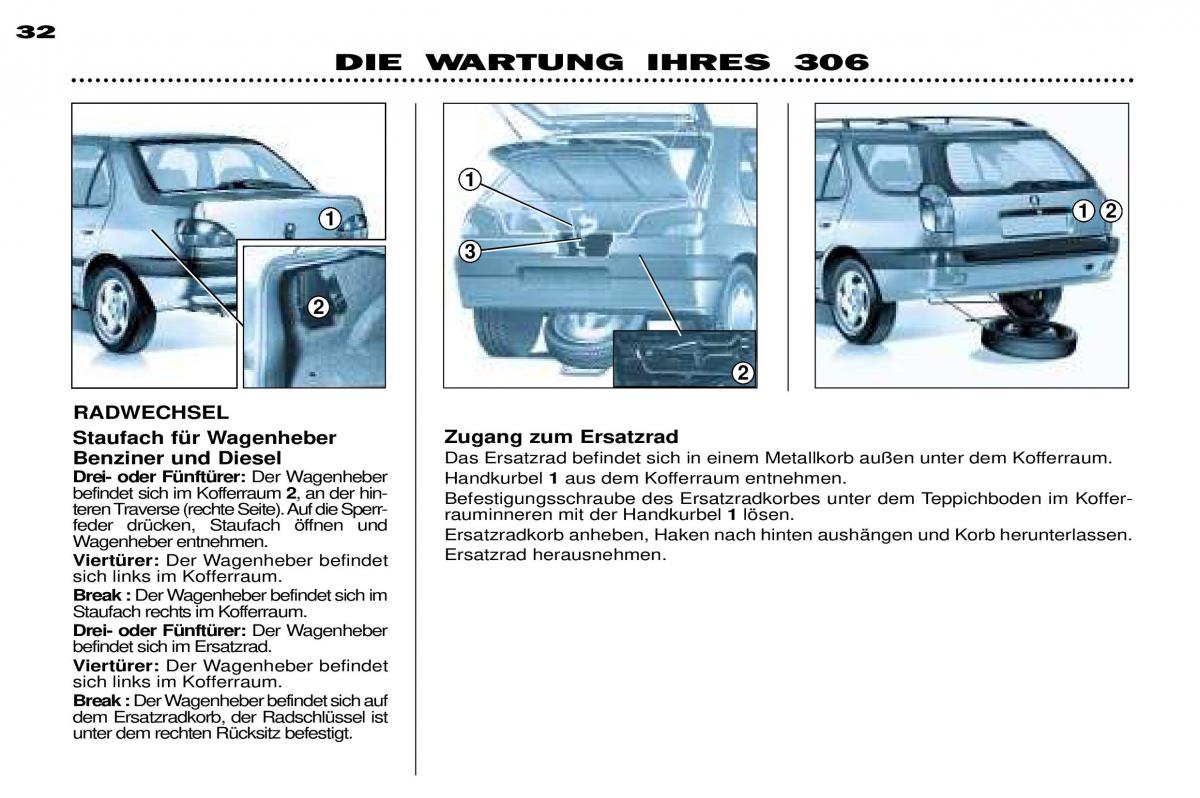 Peugeot 306 Break PH3 Handbuch / page 98