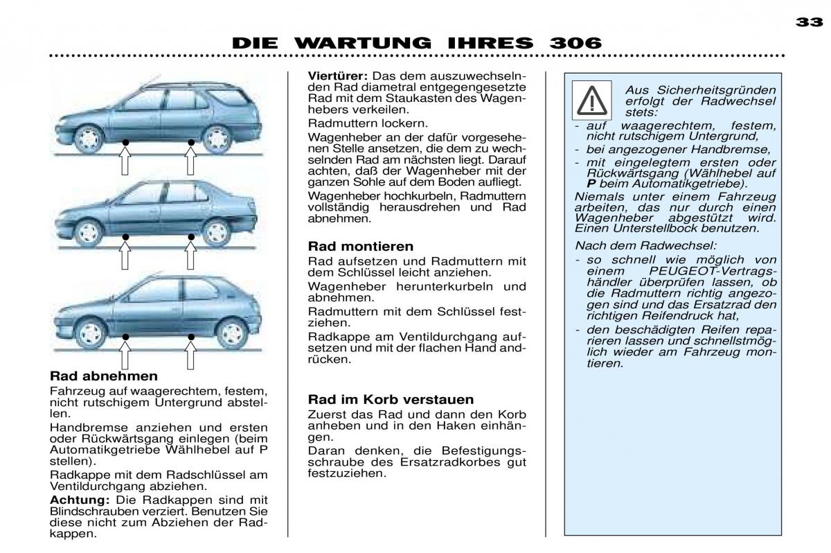 Peugeot 306 Break PH3 Handbuch / page 99