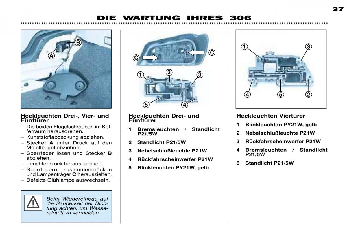 Peugeot 306 Break PH3 Handbuch / page 104