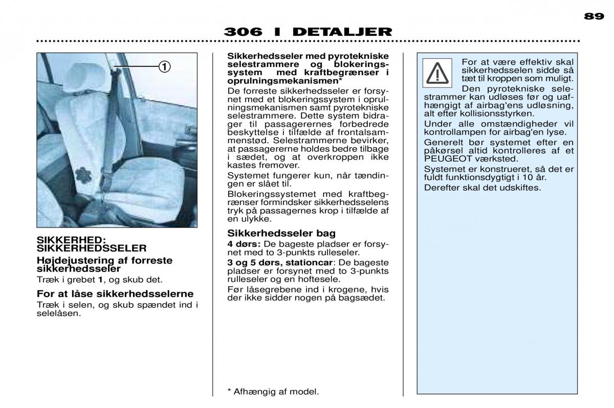 Peugeot 306 Break PH3 Bilens instruktionsbog / page 69