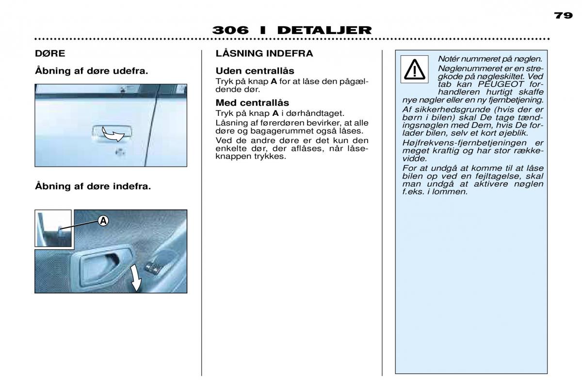 Peugeot 306 Break PH3 Bilens instruktionsbog / page 71