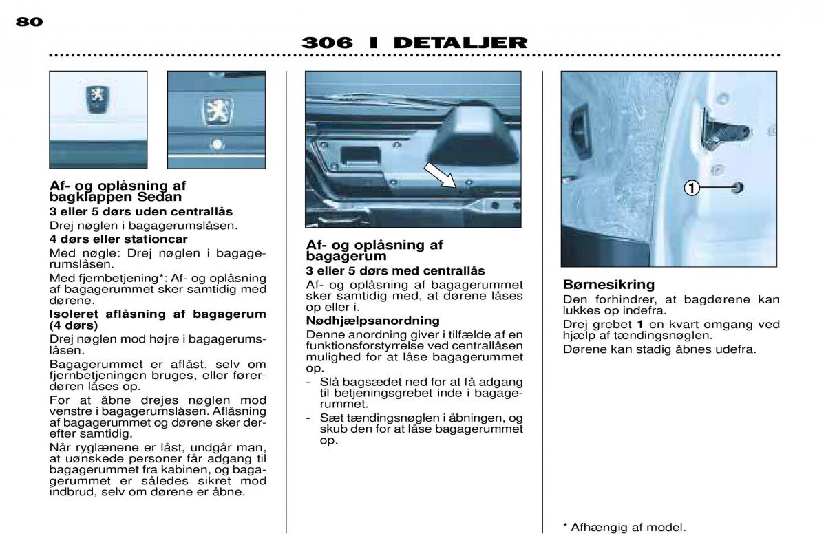 Peugeot 306 Break PH3 Bilens instruktionsbog / page 72