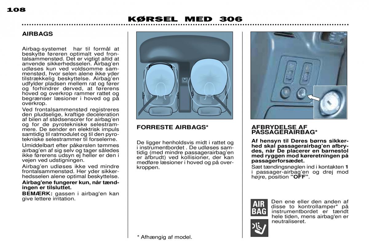 Peugeot 306 Break PH3 Bilens instruktionsbog / page 85