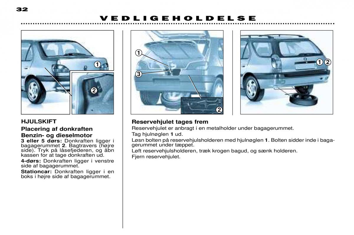 Peugeot 306 Break PH3 Bilens instruktionsbog / page 98