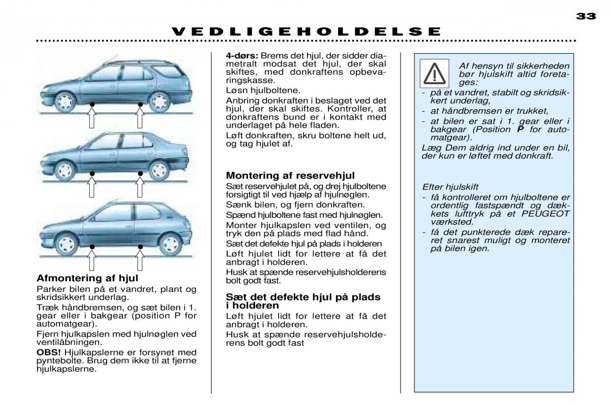 Peugeot 306 Break PH3 Bilens instruktionsbog / page 99