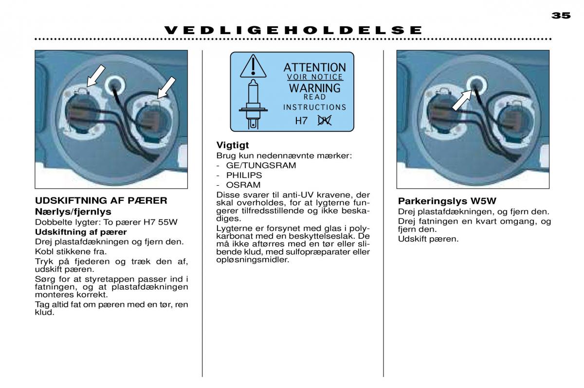 Peugeot 306 Break PH3 Bilens instruktionsbog / page 101