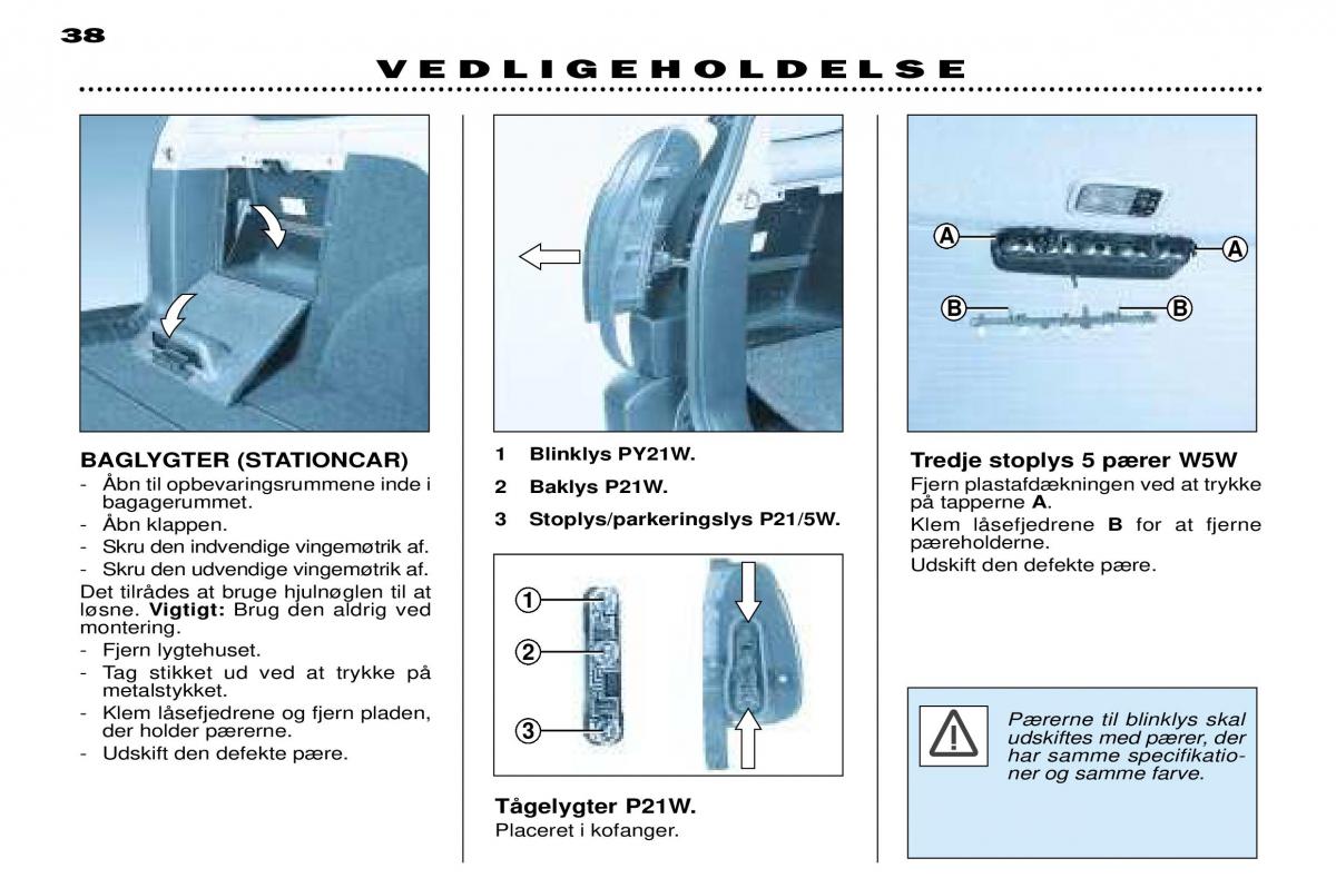 Peugeot 306 Break PH3 Bilens instruktionsbog / page 105