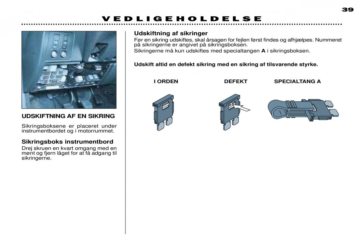 Peugeot 306 Break PH3 Bilens instruktionsbog / page 106