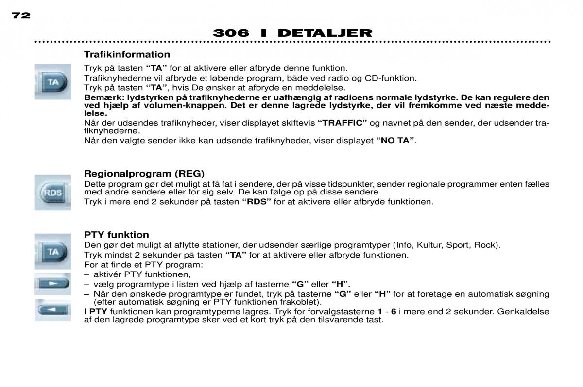 Peugeot 306 Break PH3 Bilens instruktionsbog / page 49