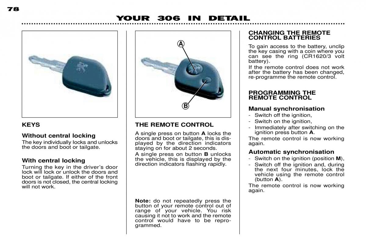 Peugeot 306 Break PH3 owners manual / page 70