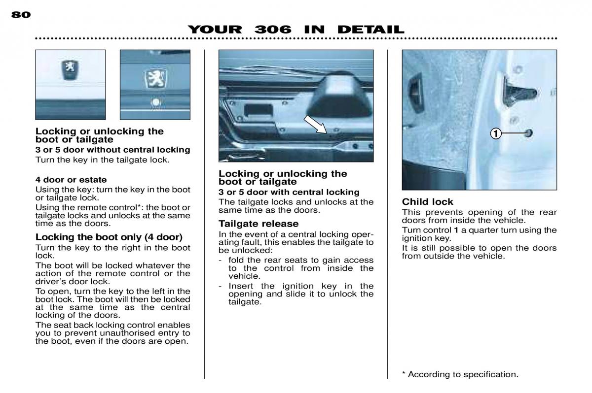 Peugeot 306 Break PH3 owners manual / page 76