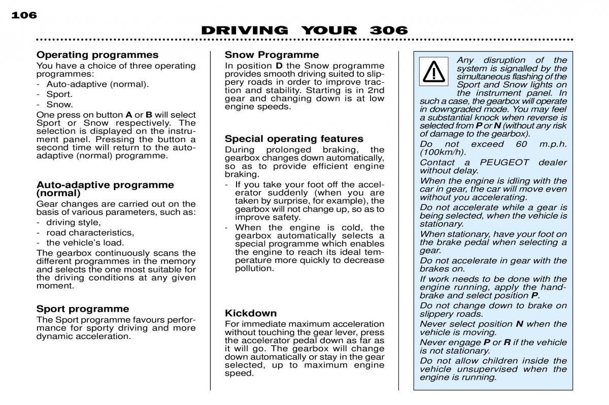 Peugeot 306 Break PH3 owners manual / page 87